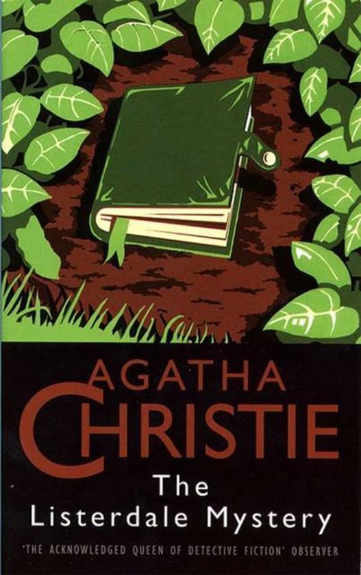 Boekomslag van The Listerdale Mystery van Agatha Christie. Groen boek met bladermotief.