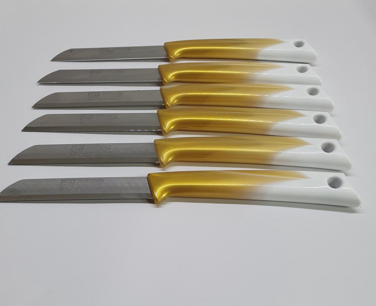 Solingen schilmes met kartel vlijmscherpe Messen set 6-delig van roestvrij staal (Goud-Wit) Made in Germany