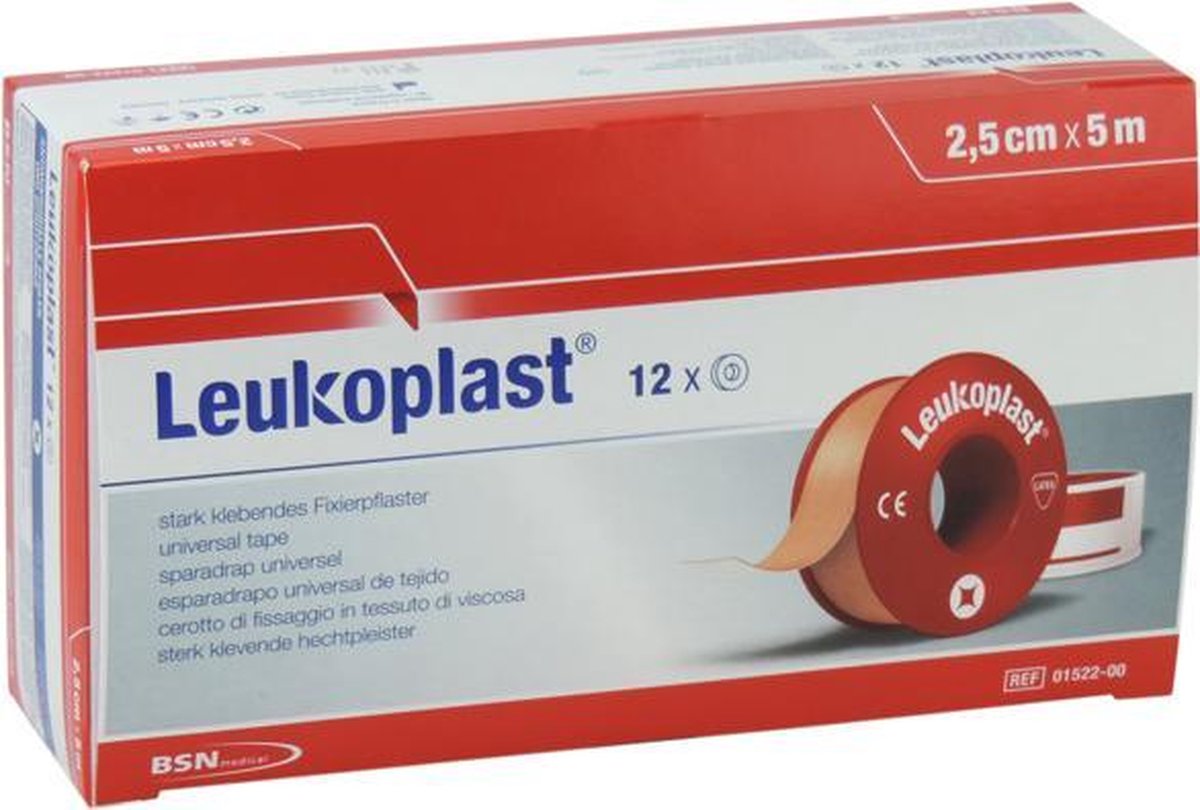 Goedkoopste Leukoplast, hechtpleister met klemring 2,5cm x 5m, doosje 12 stuks