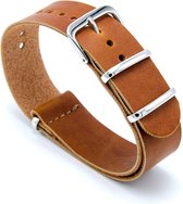 PU Leather Nato Strap - Light Brown 20mm - PU Leren Horlogeband Licht Bruin + luxe pouch