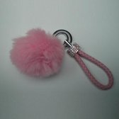 Tas / Sleutelhanger Pom Pom Roze Met Lus en Strass-Steentjes