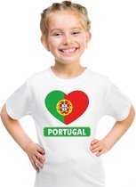 Portual kinder t-shirt met Portugese vlag in hart wit jongens en meisjes 122/128