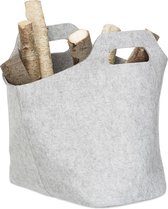 relaxdays panier en feutre en bois - panier à bois de chauffage - sac de transport - panier en feutre - sac en bois - sac en feutre gris