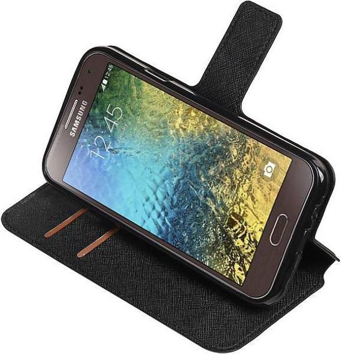 Cross Pattern TPU Bookstyle Wallet Case Hoesjes Geschikt voor Samsung Galaxy E5 Zwart