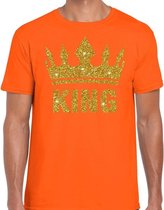 Oranje King gouden glitter kroon - t-shirt heren - Oranje Koningsdag kleding L