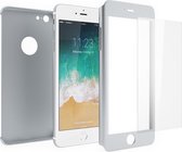 Apple iPhone 6 Plus / 6s Plus - Voor en Achterkant 360 Graden Hoesje Mat Zilver + Screenprotector (Gehard Glas Screen Protector) Shockproof - Full Body Slim Fit Cover Case
