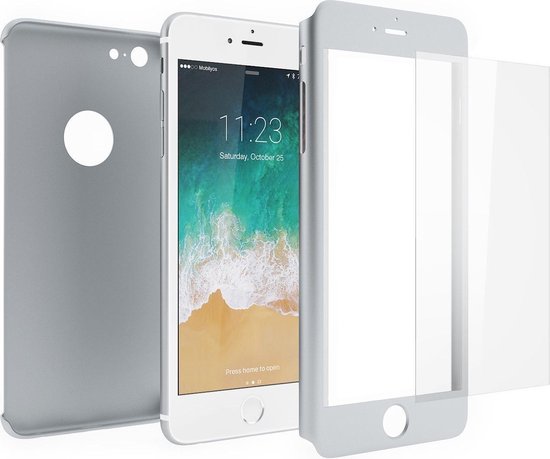Apple iPhone 6 Plus / 6s Plus - Voor en Achterkant 360 Graden Hoesje Mat  Zilver +... | bol.com