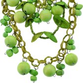 Ketting met meerdere lagen en groene houten kralen