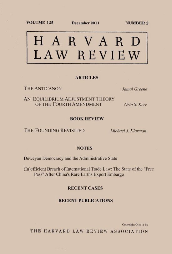 Harvard Law Review: Volume 125, Number 2 - December 2011 - cover