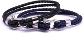 FortunaBeads Nautical M1+2 Set Zwart Blauw Armband – Heren – Leer – Medium 18cm