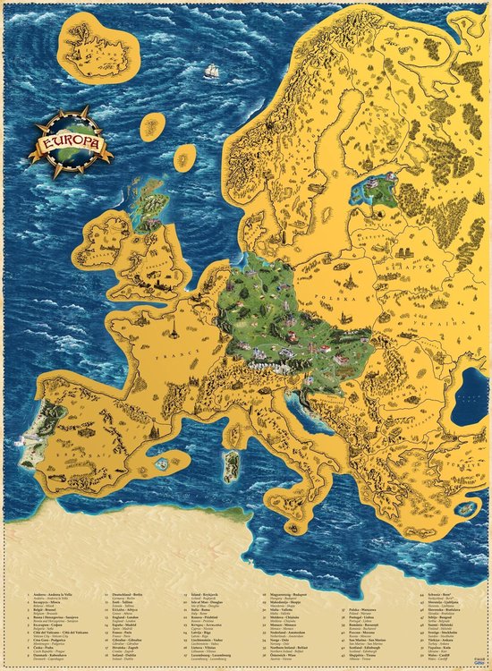 Giftio - Carte du monde à gratter Europe - Or - 90x66 cm