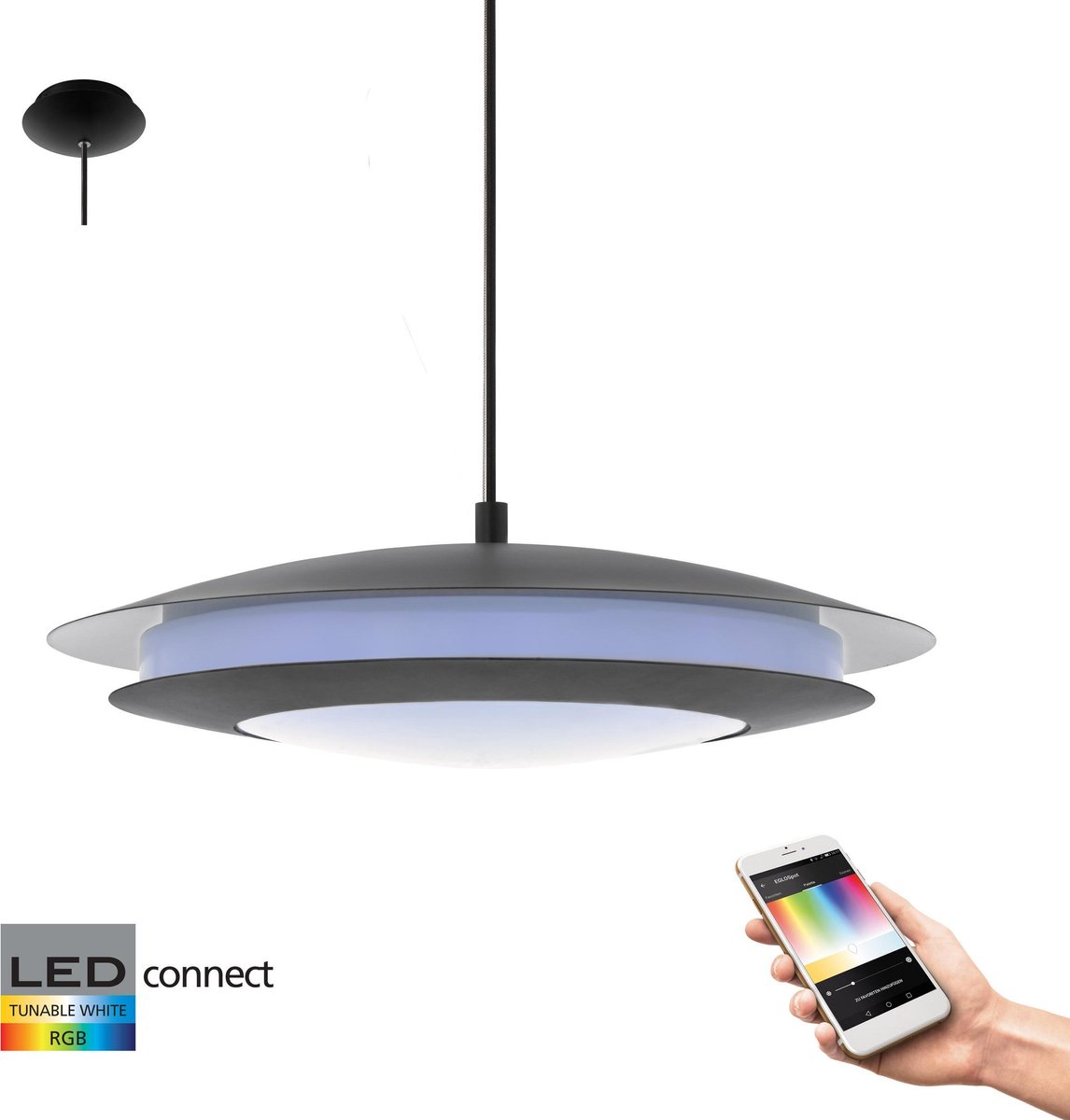 EGLO Connect Moneva-C - Hanglamp - Wit en gekleurd licht - Ø485- Zwart - Wit Zwart/Wit