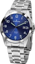 ATRIUM Horloge - Heren - 10 bar - Analoog - Zilver / Donker Blauw - Edelstaal - Datum - Quartz uurwerk - Edelstalen Sluiting - A16-35