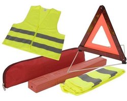 Complete Veiligheidsset auto met Gevarendriehoek + Vest / Veiligheidsvest / Reflectievest + Opbergtas