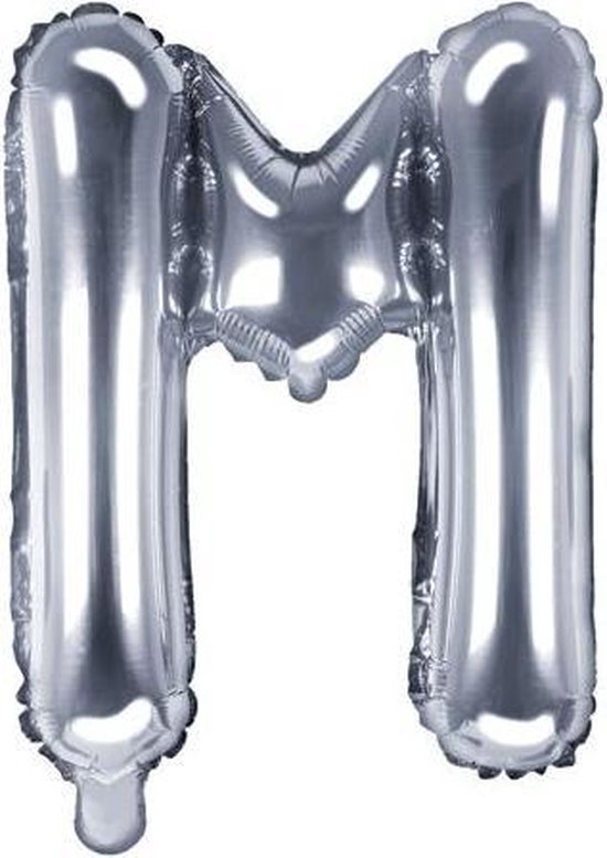 Folie ballon, 35 cm zilver Letter M