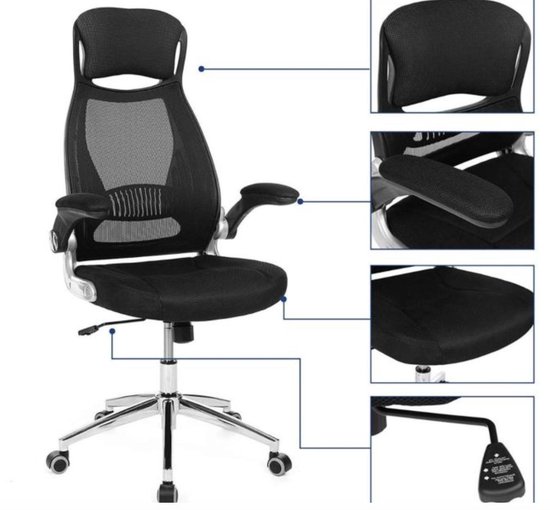 Bureaustoel voor volwassenen - Bureaustoel ergonomisch - Kantoor - Mesh - Zwart - 117-126.5x64x55 - Workliving