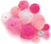 45 knutsel pompons met kunststof ogen roze/lichtroze/wit