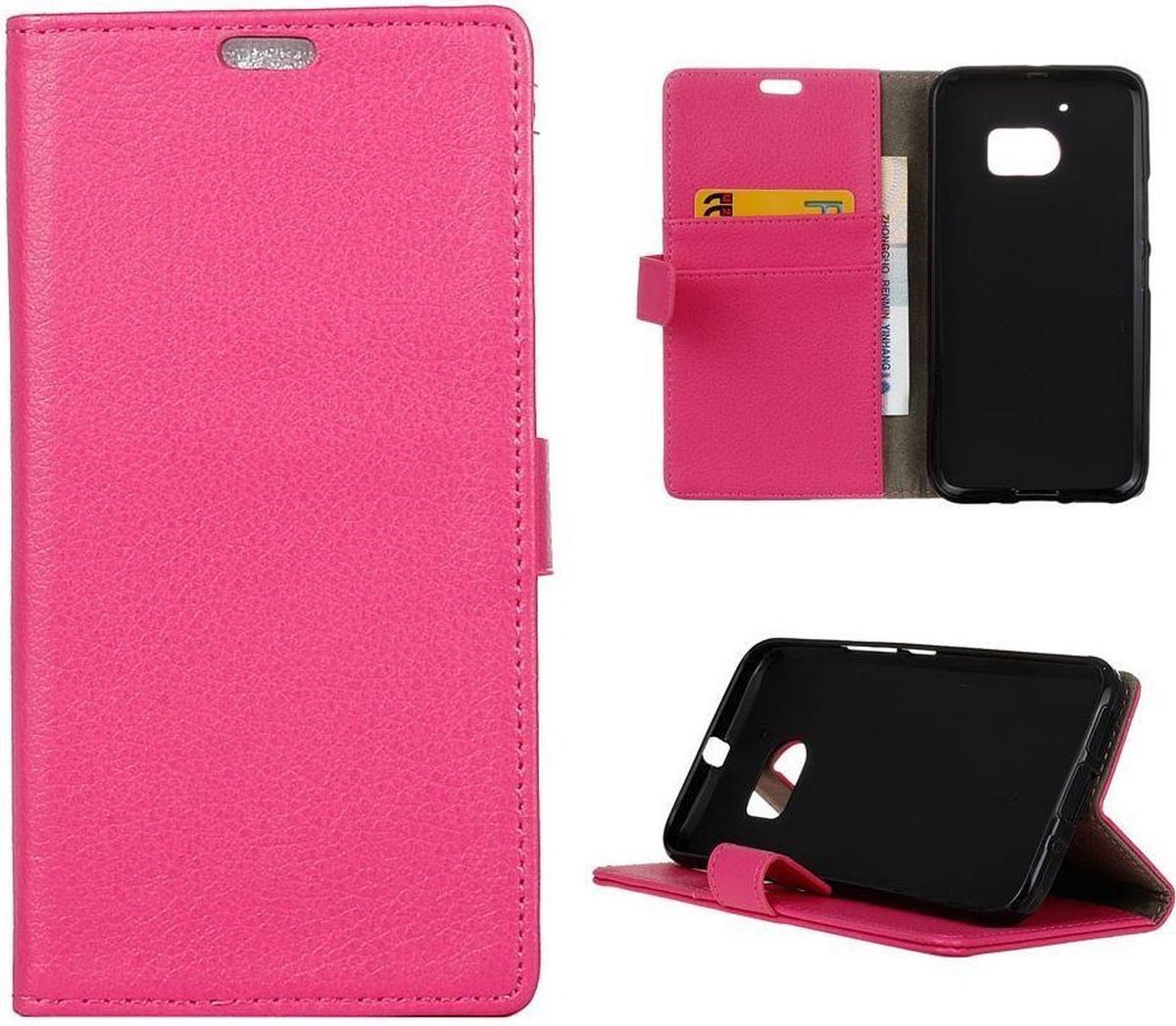 Litchi cover roze wallet case hoesje Geschikt voor: HTC 10