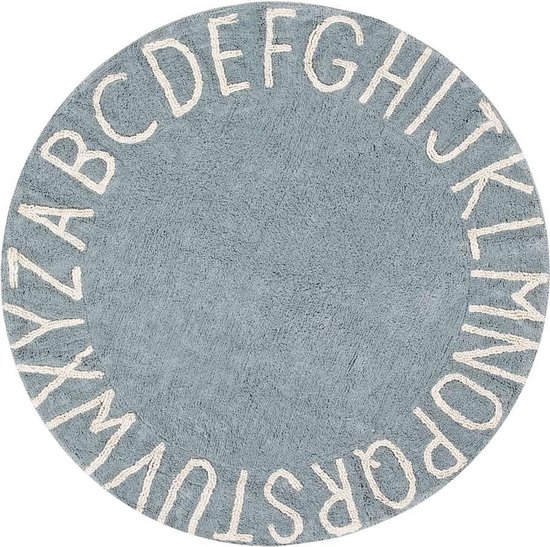 Vloerkleed kinderkamer Round ABC Vintage Blue-Natural