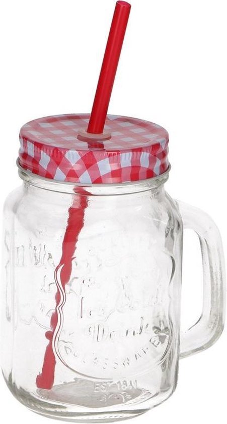 doe alstublieft niet pijn doen replica Mason jar drinkglas met rood deksel en rietje 500 ml - Smoothie bekers -  Mason jars... | bol.com