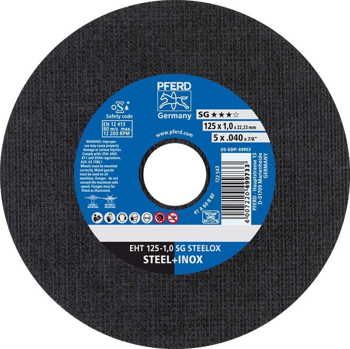 Pferd Sg Steelox 61340412 Doorslijpschijf Recht 115 Mm 22.23 Mm 25 Stuks