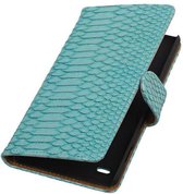 Snake Bookstyle Wallet Case Hoesjes voor Sony Xperia C4 Turquoise