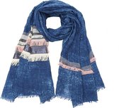 Mooi gemêleerde sjaal met franjes in blauw