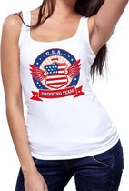 Wit USA drinking team tanktop / mouwloos shirt wit dames - USA kleding S