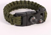 Groen 15 in 1 paracord armband meest uitgebreid: kompas/temp meter/vuursteen/multitool /fluit