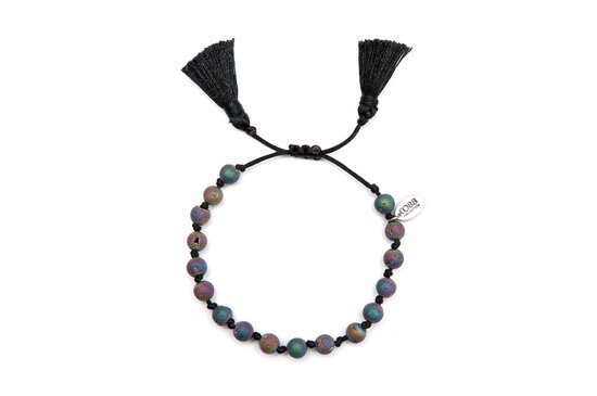 CO88 Collection Serenity 8CB 80040 Bracelet avec pompon - Pyrite Pierre Naturelle 6 mm - Taille unique - Violet / Huile Multi Couleurs