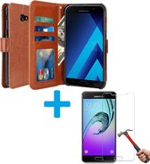 Cyclone Pack Box Samsung Galaxy A3 2017 Book PU lederen Portemonnee hoesje Book case bruin met Tempered Glas Screen protector