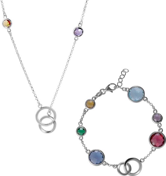 Orphelia SET-7409 - Juwelenset: Ketting + Armband - 925 Zilver - Multicolor stenen - 90/18,5 cm
