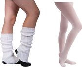 Ballet Set(2delig) Beenwarmer Wit 40cm en Balletpanty Wit -8-10 - Maat 128/140