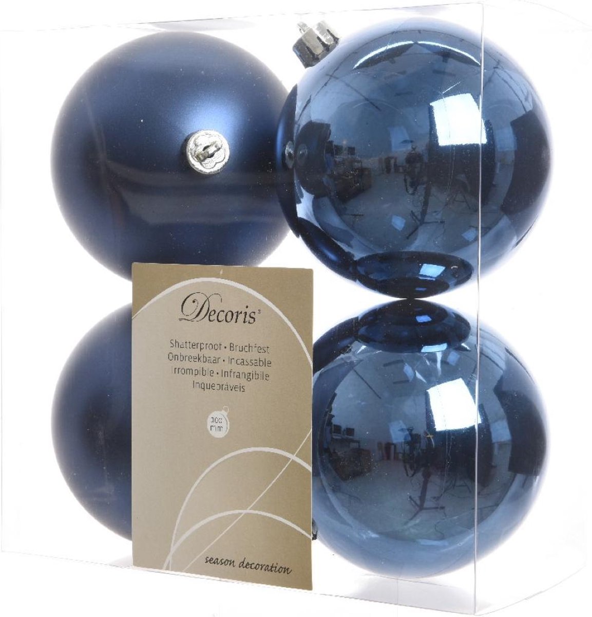 Bol.com 4 stuks Kerstbal plastic glans-mat diameter 10cm nacht blauw KSD aanbieding