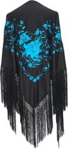 Spaanse manton - omslagdoek - zwart blauw Large bij verkleedkleding of flamenco jurk