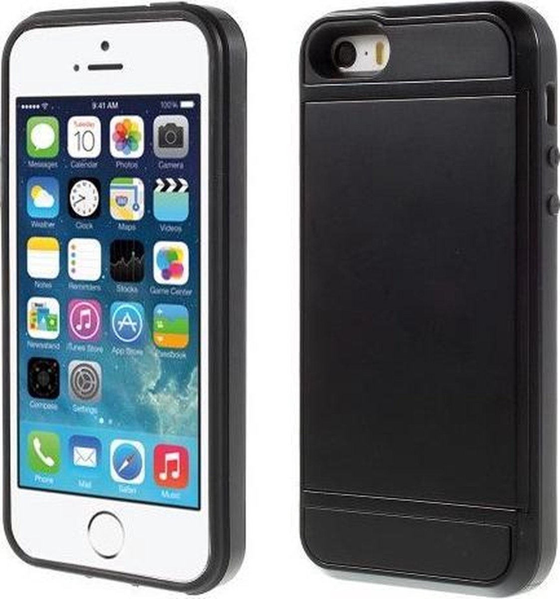 kunststof tpu hybride back case met schuif kaartvak voor iphone se 5 5 s zwart