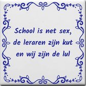 Wijsheden tegeltje met spreuk over Sex: School is net sex de leraren zijn kut en wij zijn de lul