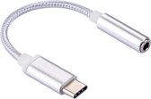 USB-C naar 3,5mm Jack aux audio female adapter geweven kabel| zilver -15 cm (headset adapter)