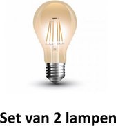 Vintage LED lamp Amber glas | ø = 60mm  L = 107mm | 2200K Warm Wit | E27 4W vervangt 35W | Set van 2 stuks