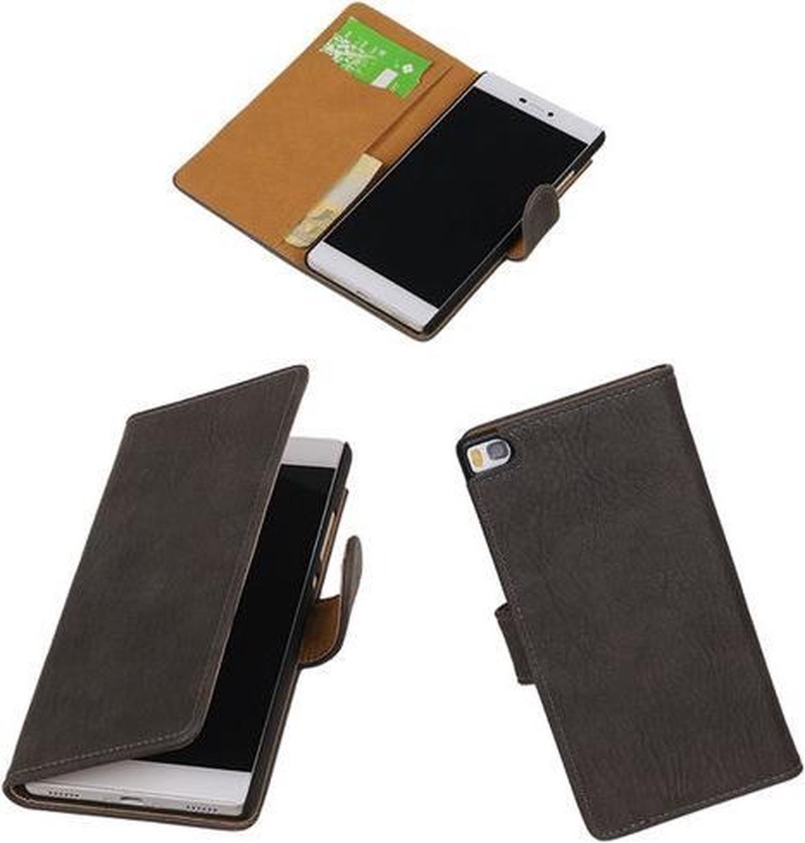 Huawei P8 Bark Booktype Wallet Hoesje Grijs
