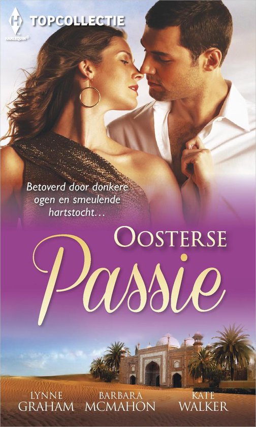 Een man en vrouw kijken elkaar sensueel aan met hun gezichten dichtbij elkaar. De titel 'Oosterse Passie' staat op de cover.