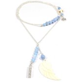 Heaven Eleven dames Ketting zilver plating - sky blauw kralen - wit hertegewei vleugel