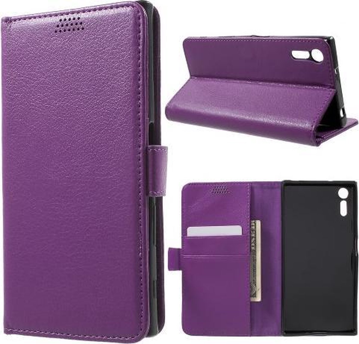 Litchi cover paars wallet case hoesje Geschikt voor:Sony Xperia XZ