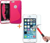 Comutter Silicone hoesje iPhone 5 5S roze met tempered glas screenprotector