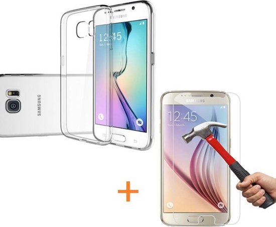 Tranparante Silicone hoesje Samsung Galaxy S6 met Glazen screenprotector