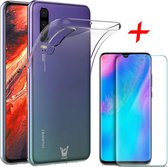 iCall - Huawei P30 Hoesje + Screenprotector - Transparant Siliconen TPU Soft Gel Case