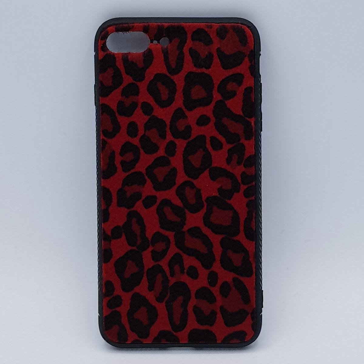 Geschikt vooriPhone 7 Plus – hoes, cover – panter look – pluizig – rood
