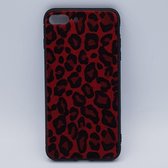 iPhone 7 Plus – hoes, cover – panter look – pluizig – rood