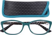 Lilly&June Leesbril Petrol met Stippen +2.25 - Met Bijpassend Etui