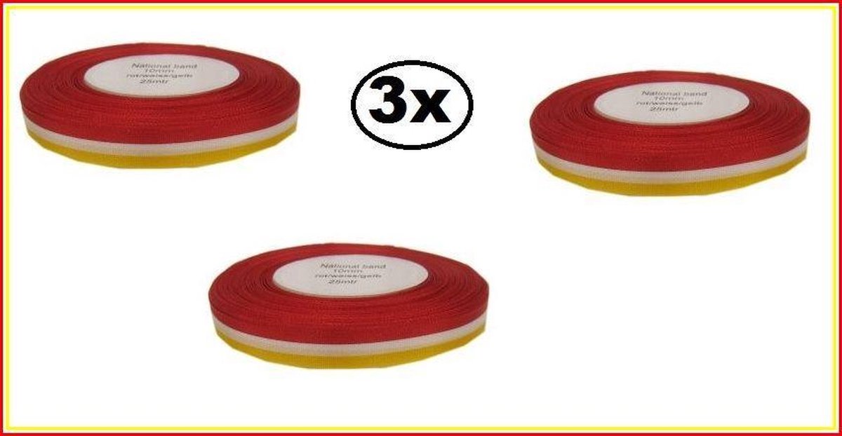 3x Medaille lint rood/wit/geel 25 mtr